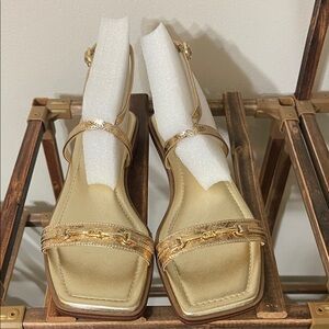 Michael Kors Lena Metallic Leather Flat Sandals NWT